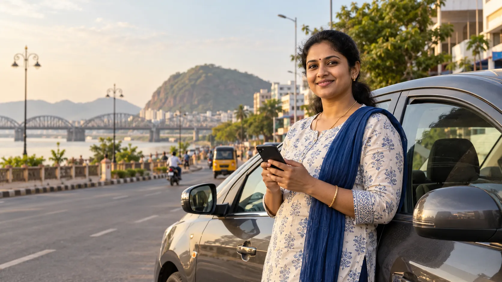 Indian HeyGo driver ready to provide a booked transport service