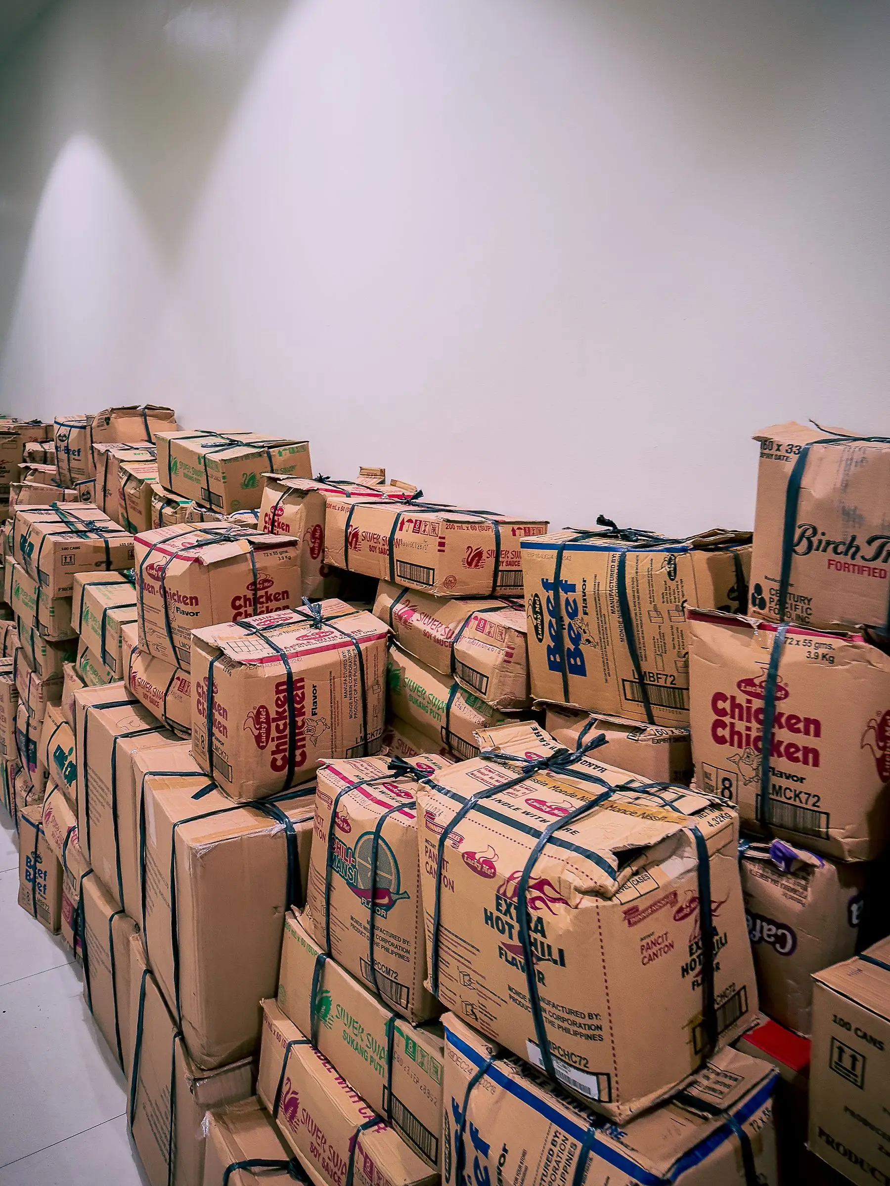 Bundled cargo and parcels stacked ready for loading onto a goods vehicle